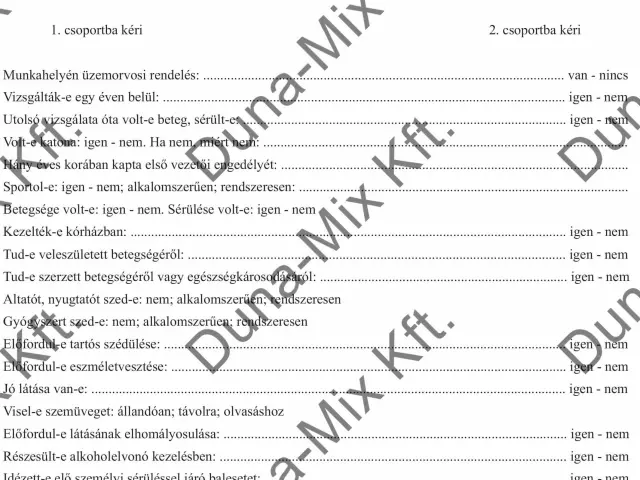 Jelentkezési lap gépjármű egészségügyi alkalmassági vizsgálatra